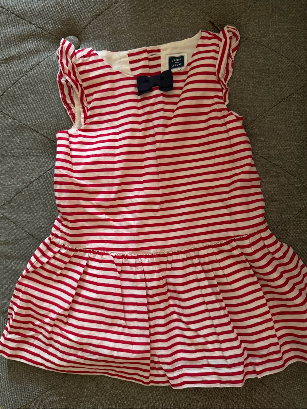 Janie and Jack Red and White Striped Dress with Navy Bow 🇺🇸